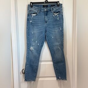 Judy Blue Medium Light Blue Distressed Skinny Jeans